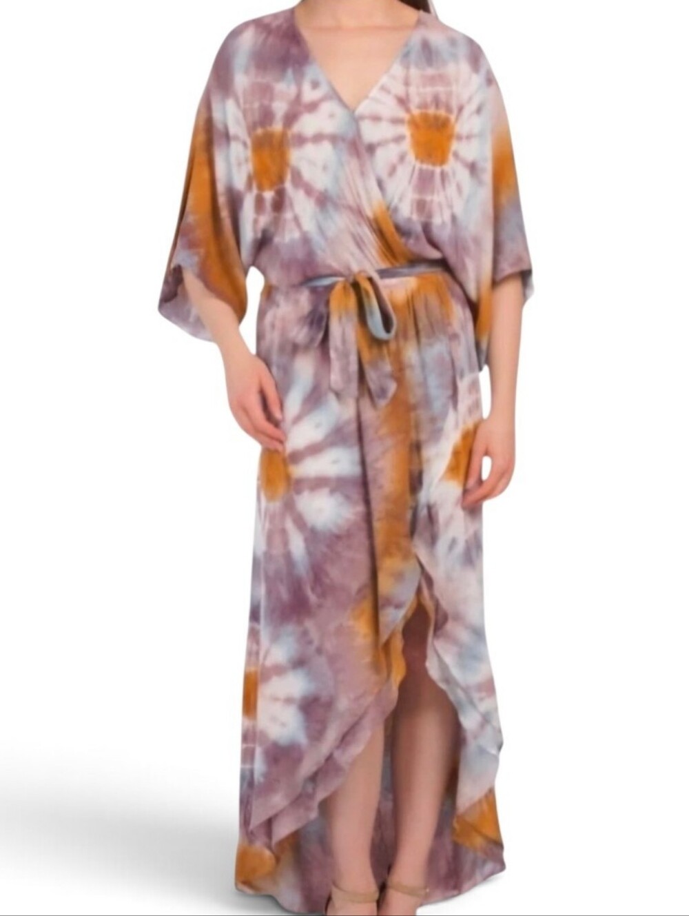 YOUNG FABULOUS & BROKE Isla Tie Dye Faux Wrap Midi Dress - Medium